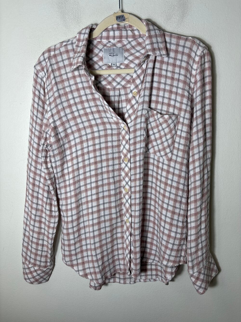 Rails Gray and Blush "Brady" Long Sleeve Button Up Shirt Sz XS